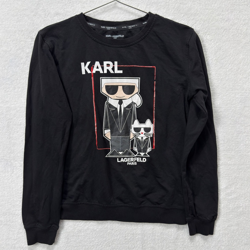 Karl Lagerfeld Paris Karl & Choupette Doll Sweatshirt Womens XS Black Streetwear